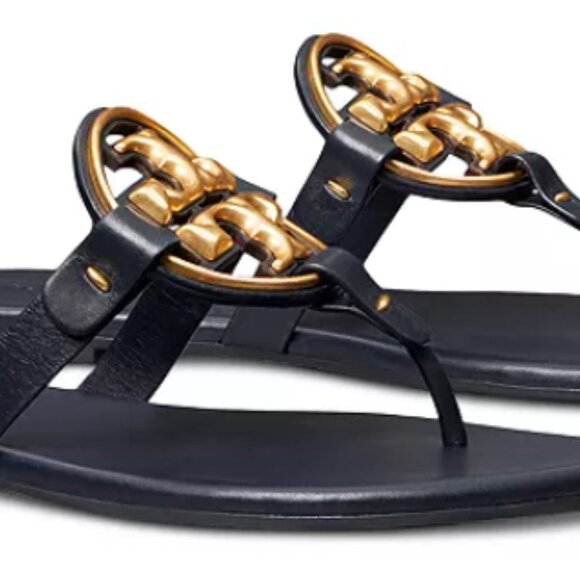 TORY BURCH Metal Miller Leather Sandals Perfect Navy Size 8 - Picture 10 of 15